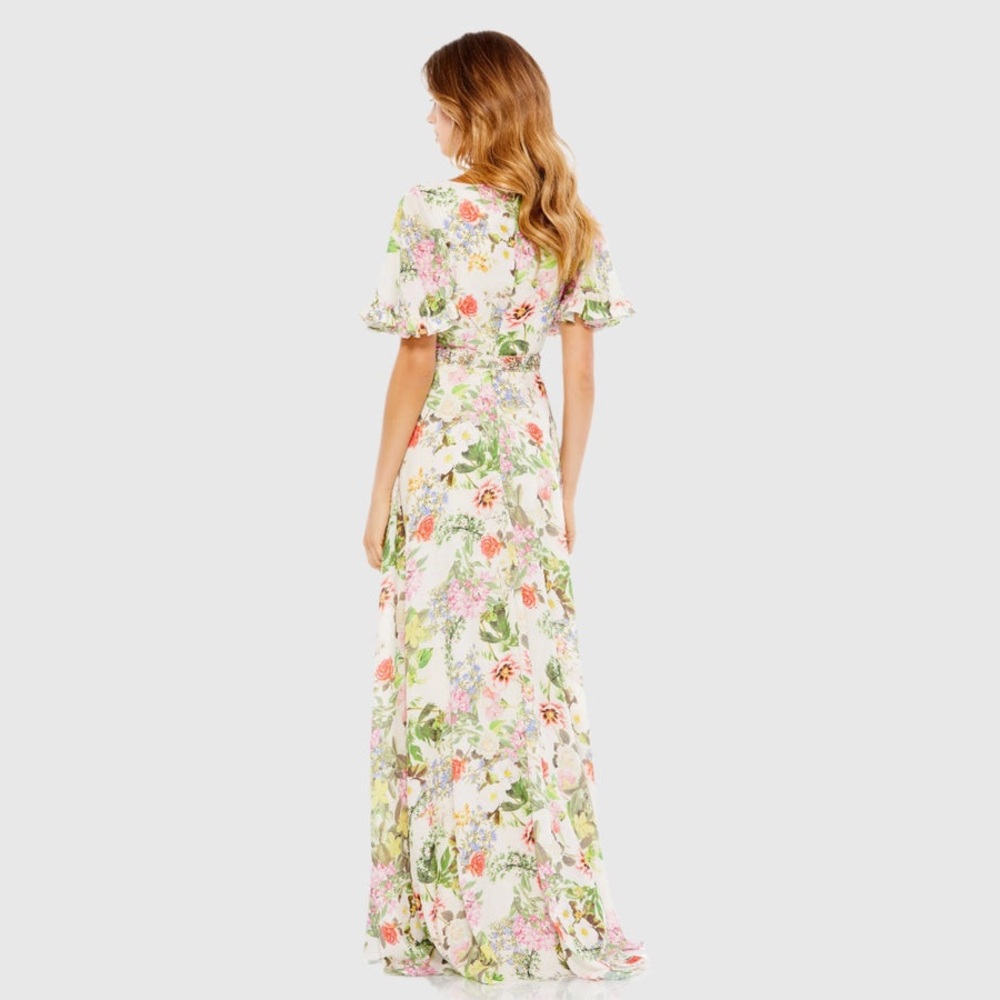 MAC DUGGAL
Floral Print Faux Wrap Flutter Sleeve A Line Gown - Picture 16 of 17